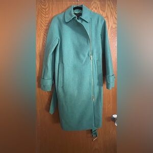 J. Crew Teal Trench Coat with Gold Zipper